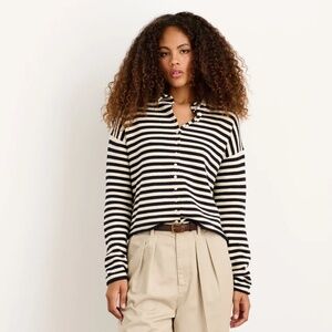 Alex Mill Navy/White Stripe Taylor Rollneck Cotton-Cashmere Cardigan – Size S